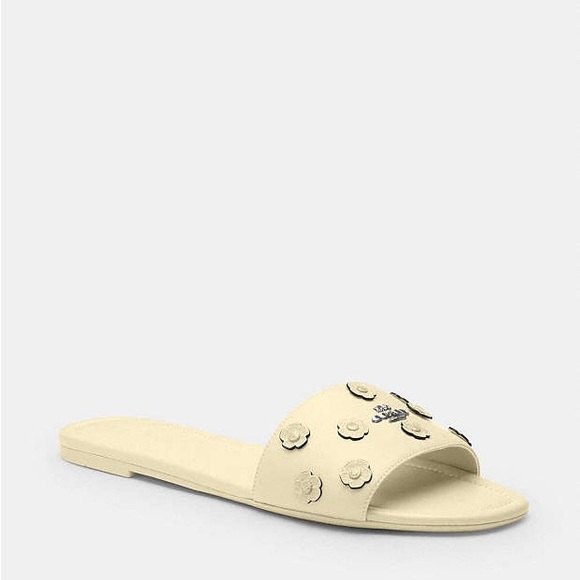 Butter yellow Coach slide Sandal With Tea Rose - Picture 2 of 11